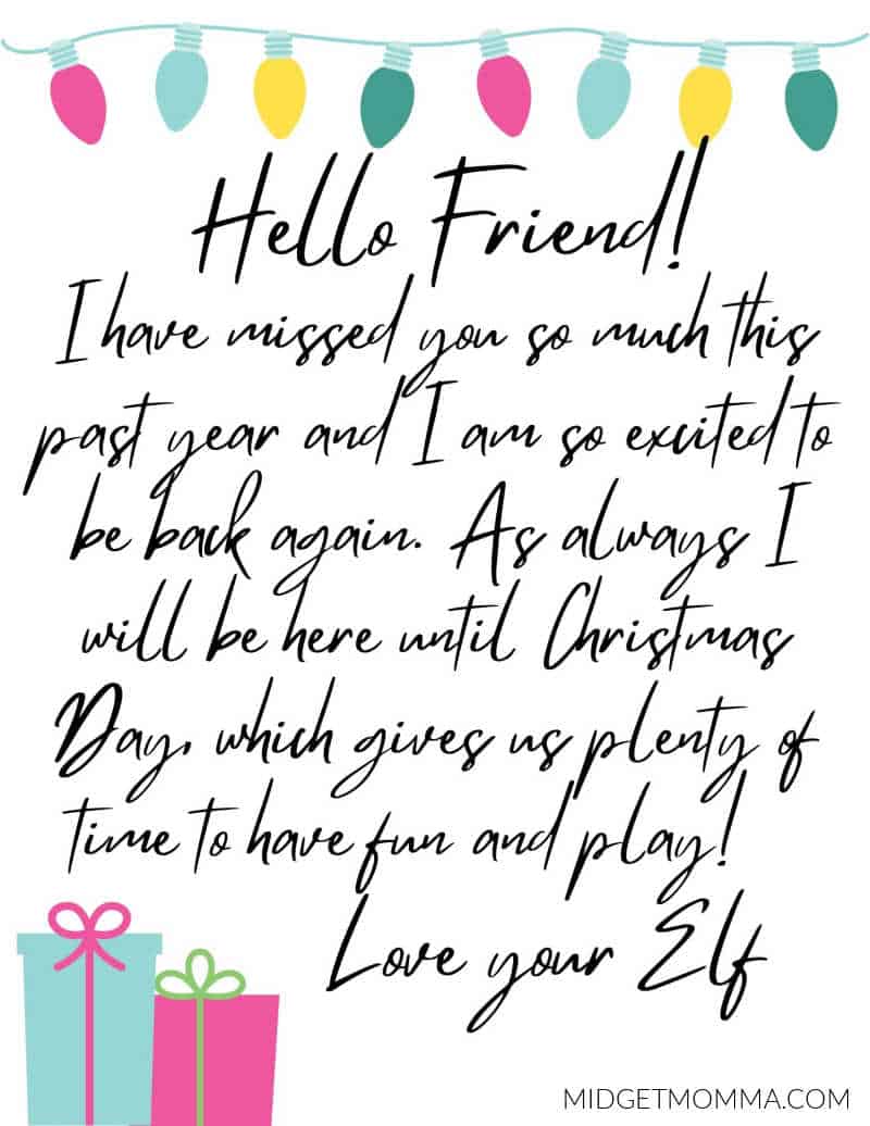 elf welcome back letter printable 