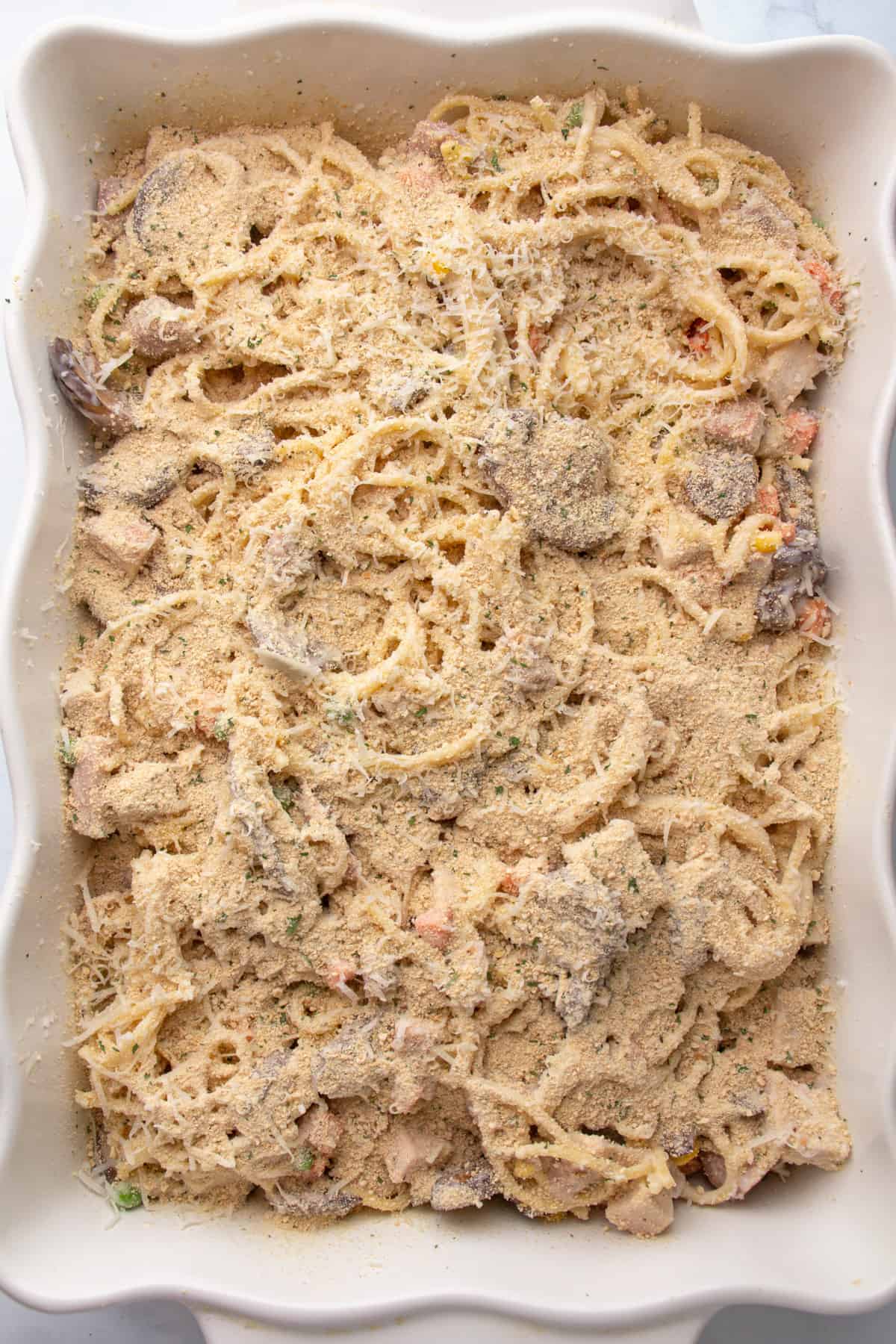 Turkey Tetrazzini Recipe in a baking dish