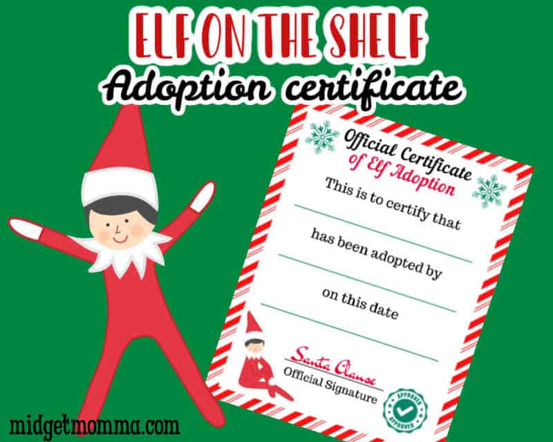 Elf on the Shelf Adoption certificate