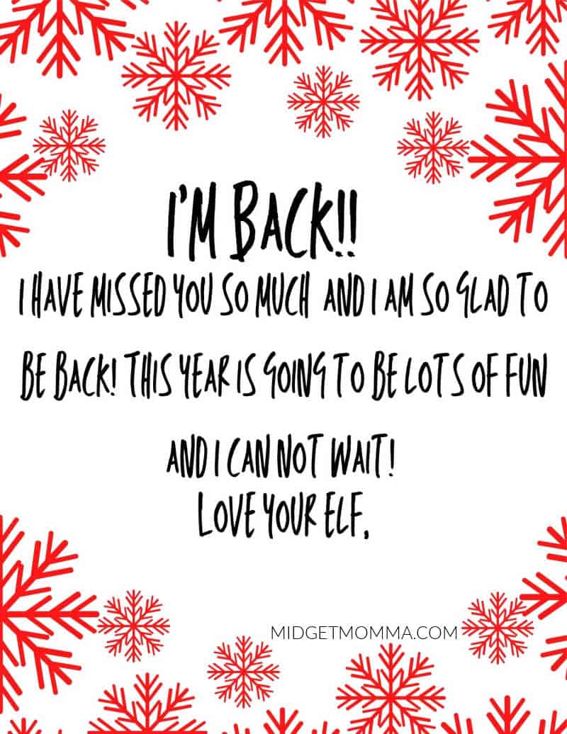 elf welcome back letter printable 