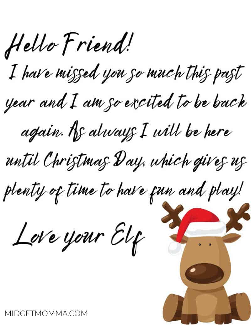 elf welcome back letter printable 