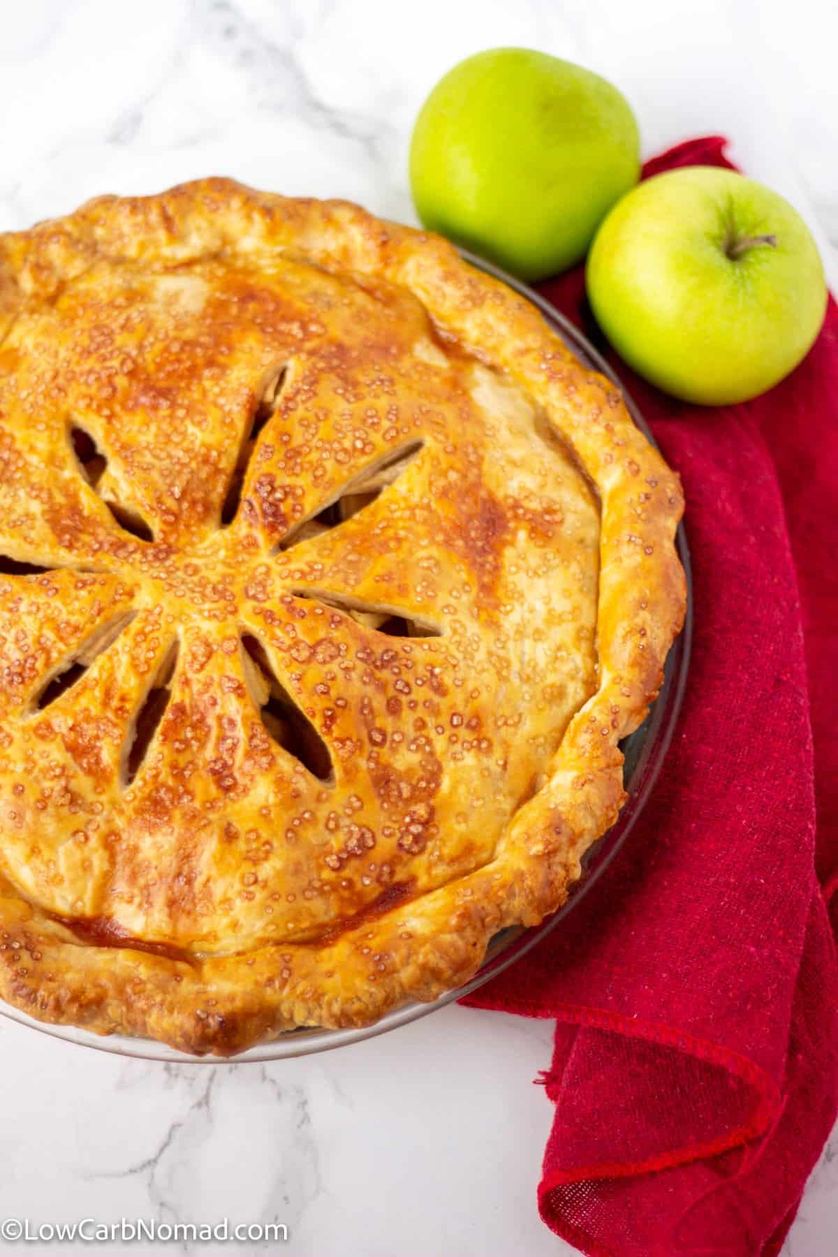 overhead photo of homemade apple pie