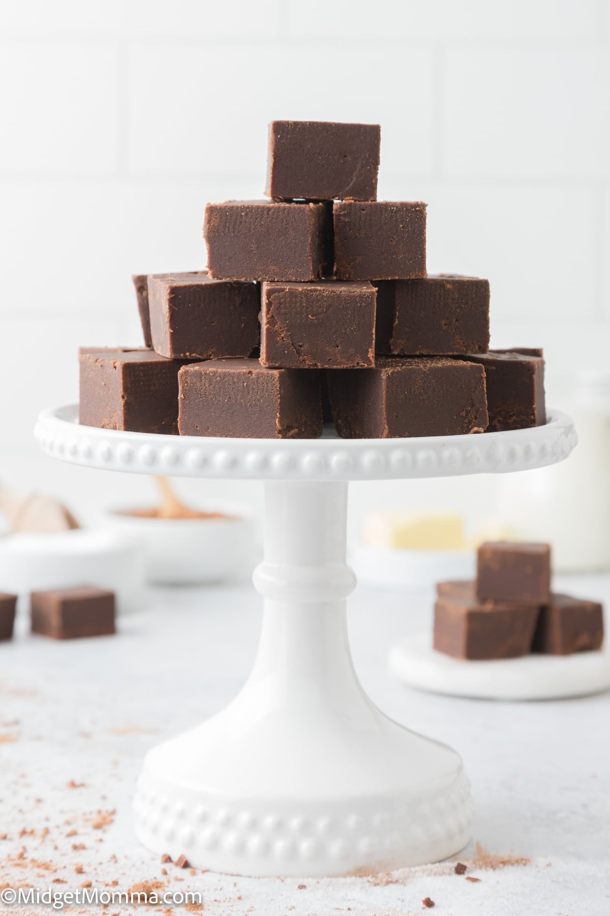 Stack of Old Fashioned Chocolate Fudge on a platter