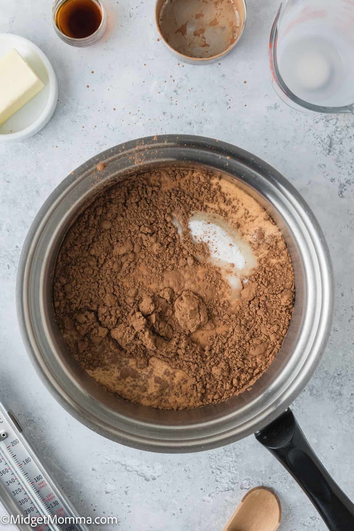 cocoa powder in a saucepan