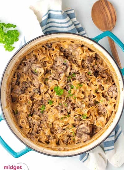 One-Pot Beef Stroganoff in a pot