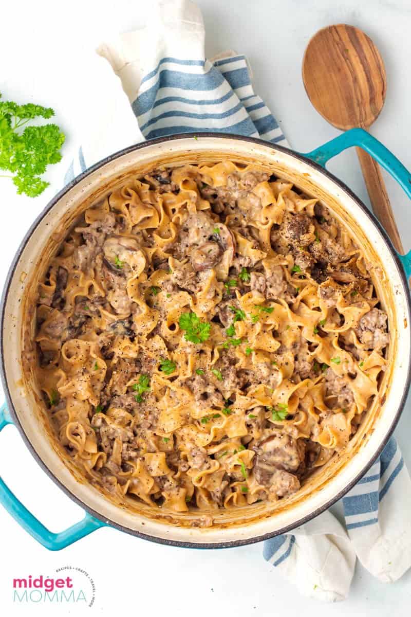 One-Pot Beef Stroganoff in a pot