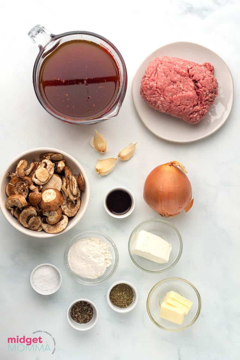 One-Pot Beef Stroganoff ingredients