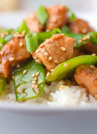 Teriyaki chicken bowl close up