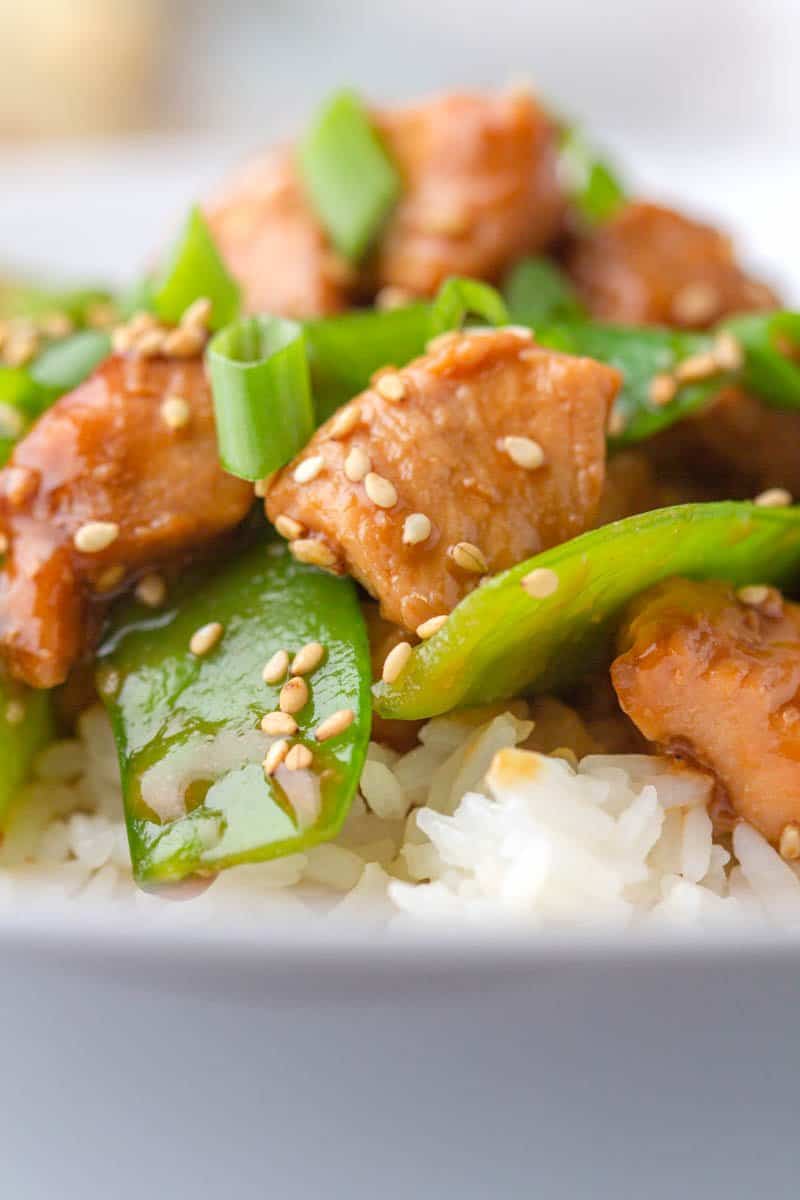 Teriyaki chicken bowl close up