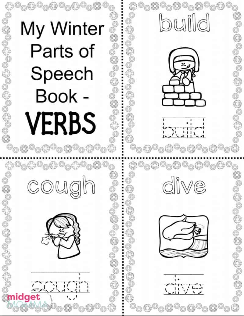winter themed parts of speech worksheets printable midgetmomma