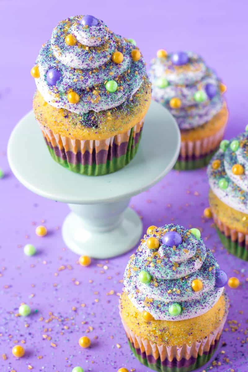 Mardi Gras Cinnamon Cupcake Recipe • MidgetMomma