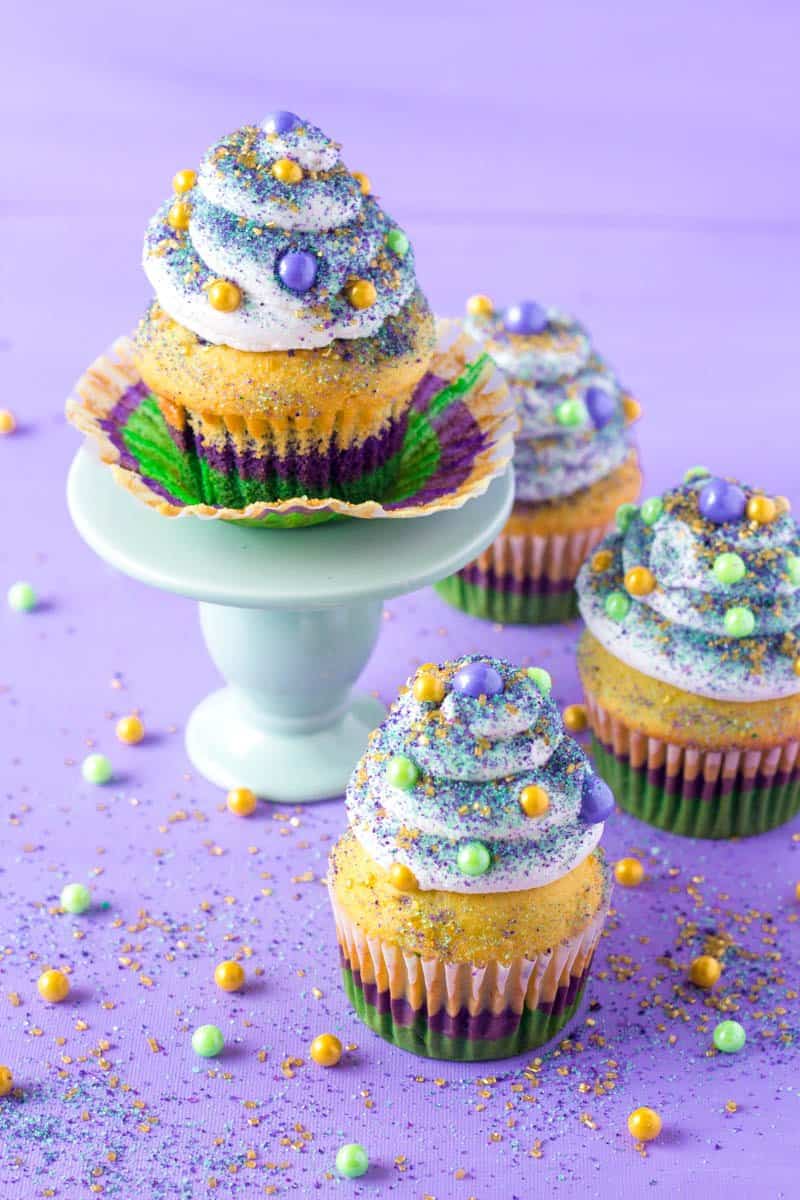 Mardi Gras Cinnamon Cupcakes