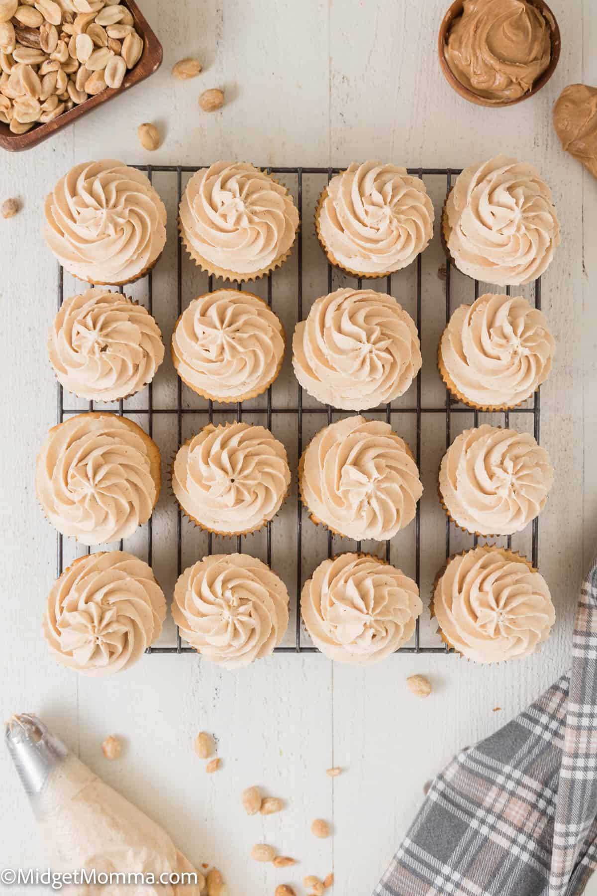 peanut butter cupcakes recipe on a cooling rack