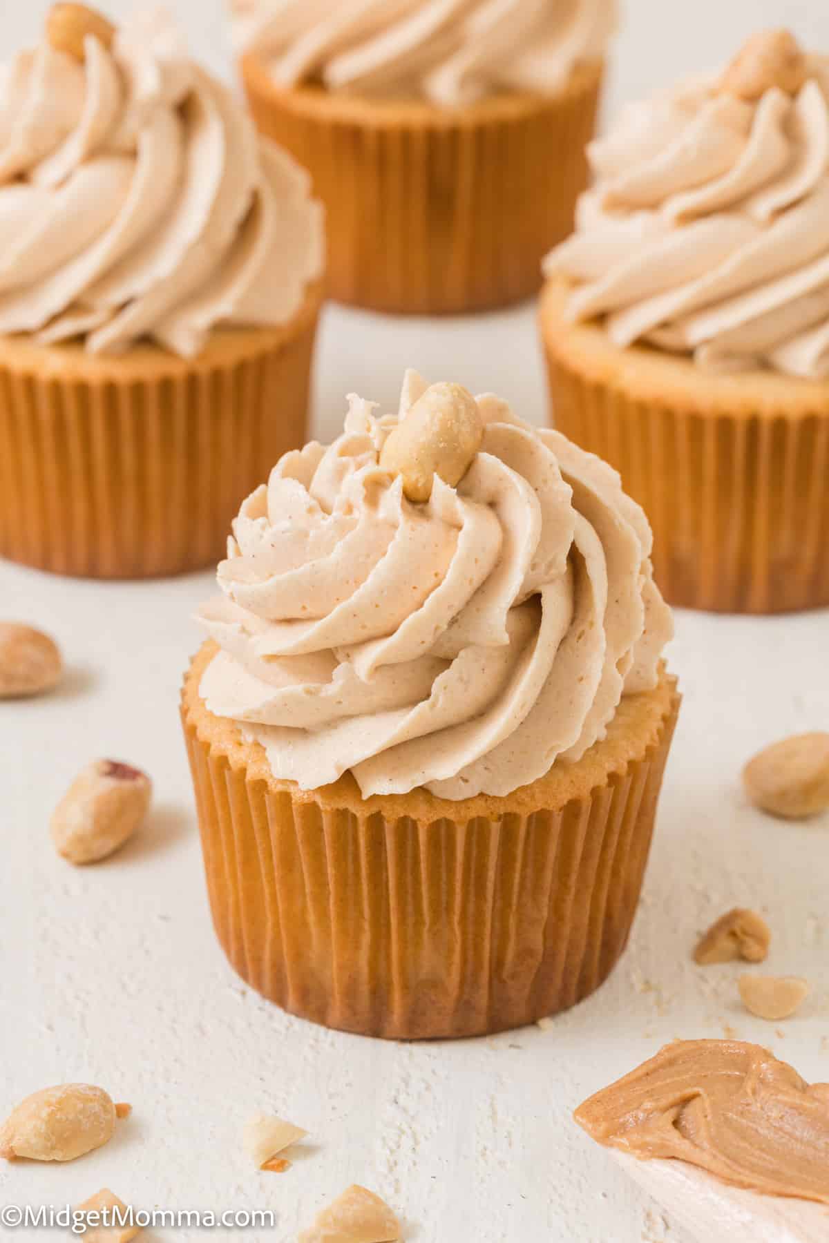 row of peanut butter cupcakes 
