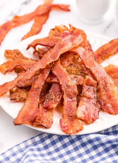 close up photo of Brown Sugar Bacon on a plate