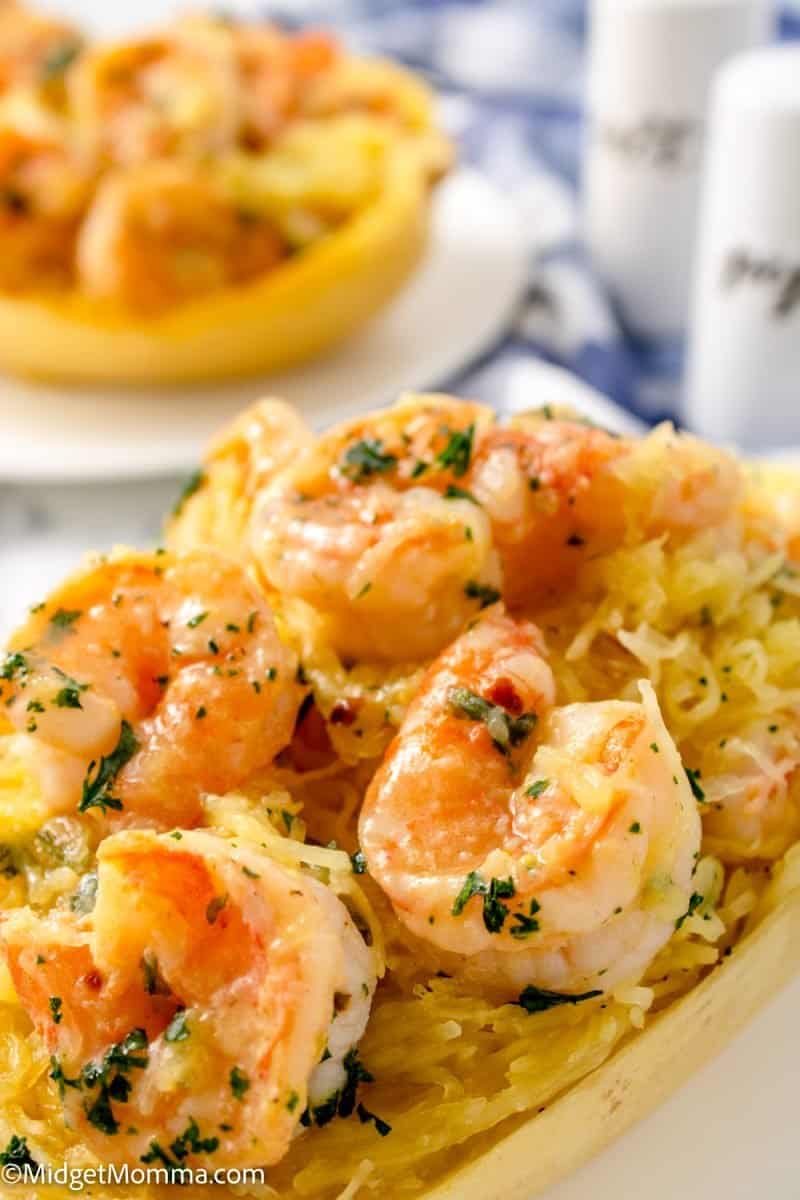 close up photo of Spaghetti Squash Shrimp Scampi