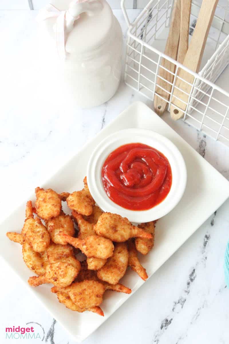 Air Fried Shrimp on a plate with ketchup