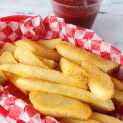 Air Fryer Frozen Steak Fries in a fry basket