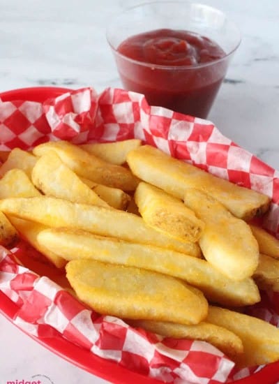 Air Fryer Frozen Steak Fries in a fry basket