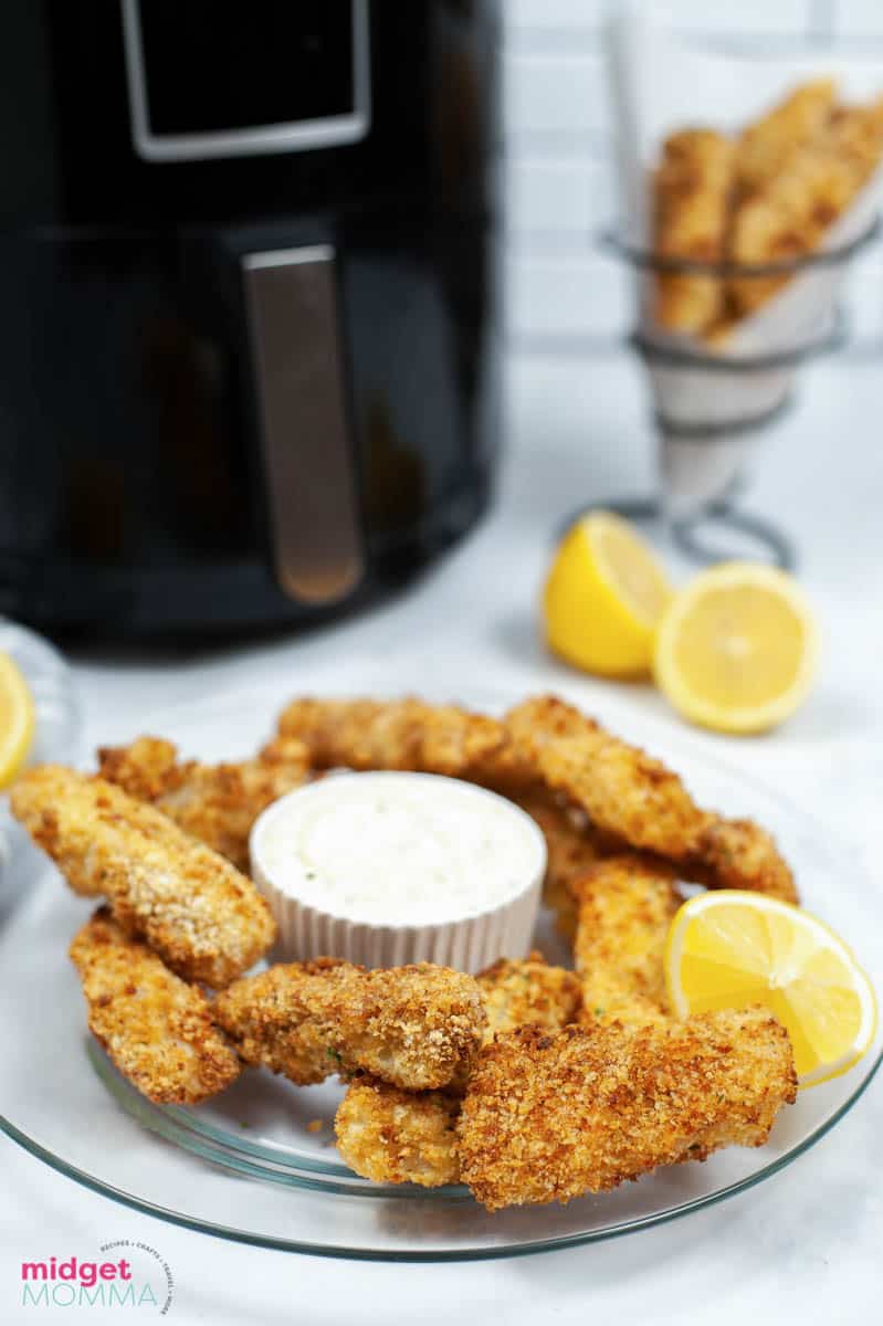 Air Fryer Fish Sticks on a plate