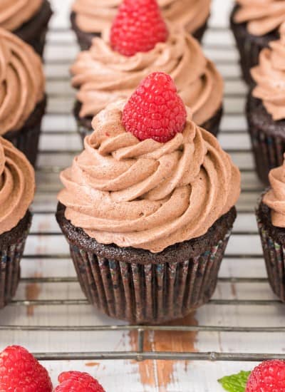 up close photo of Chocolate Raspberry Cupcake