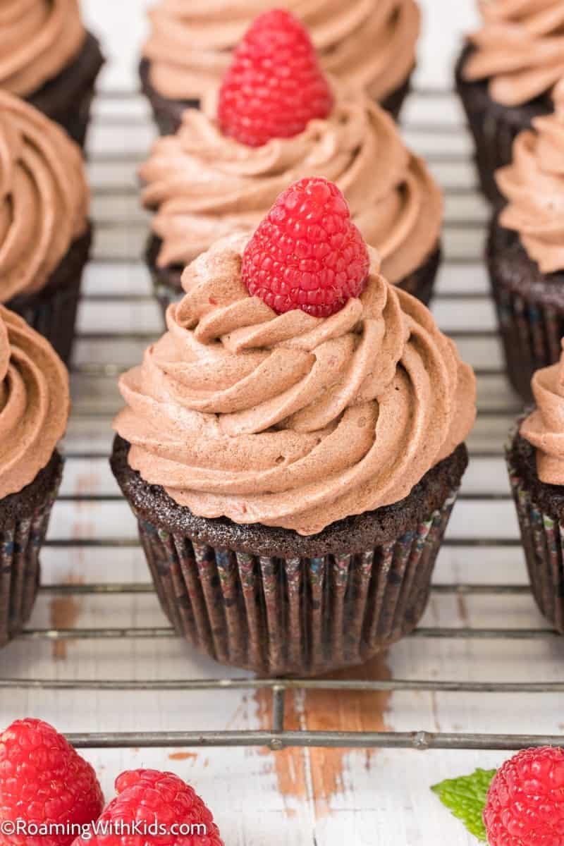 up close photo of Chocolate Raspberry Cupcake