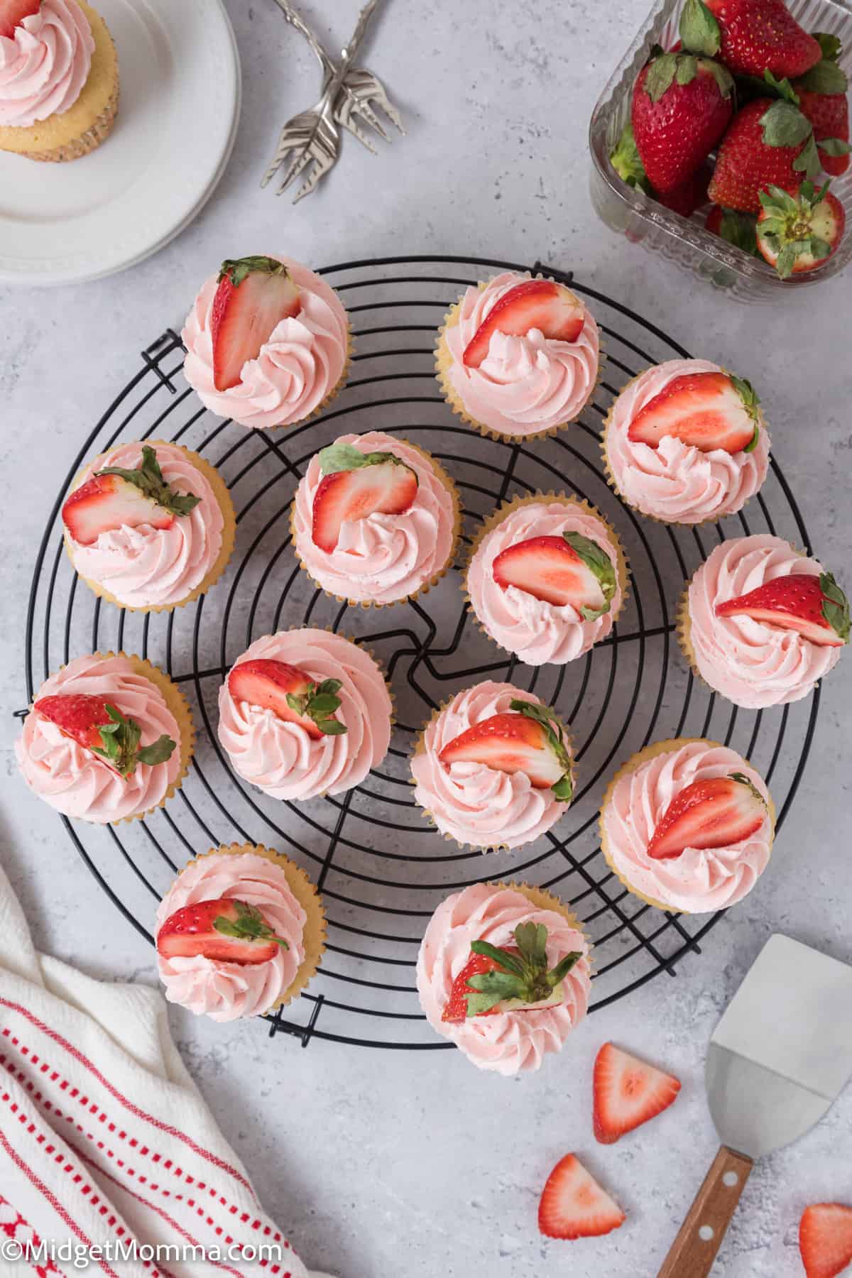 overhead photo of Strawberry cupcakes 