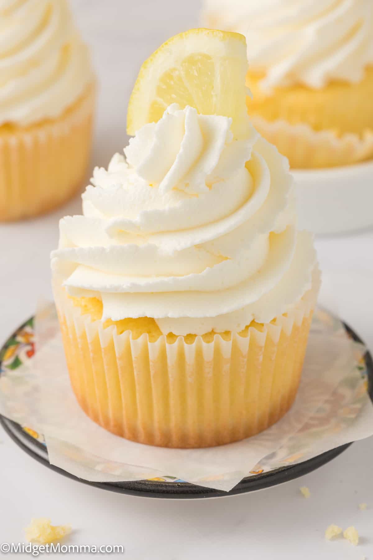 single lemon cupcake on a plate