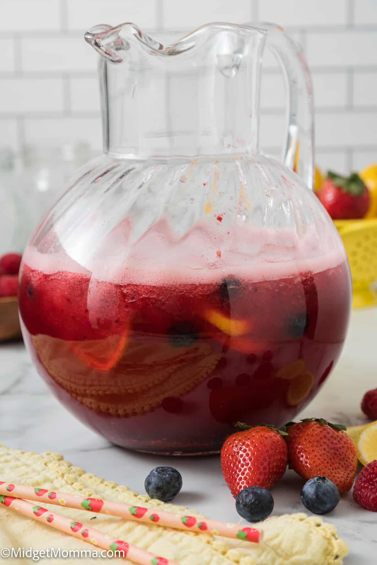 Pithcher of Refreshing Berry Lemonade Made with Strawberries, Blueberries & Blackberries