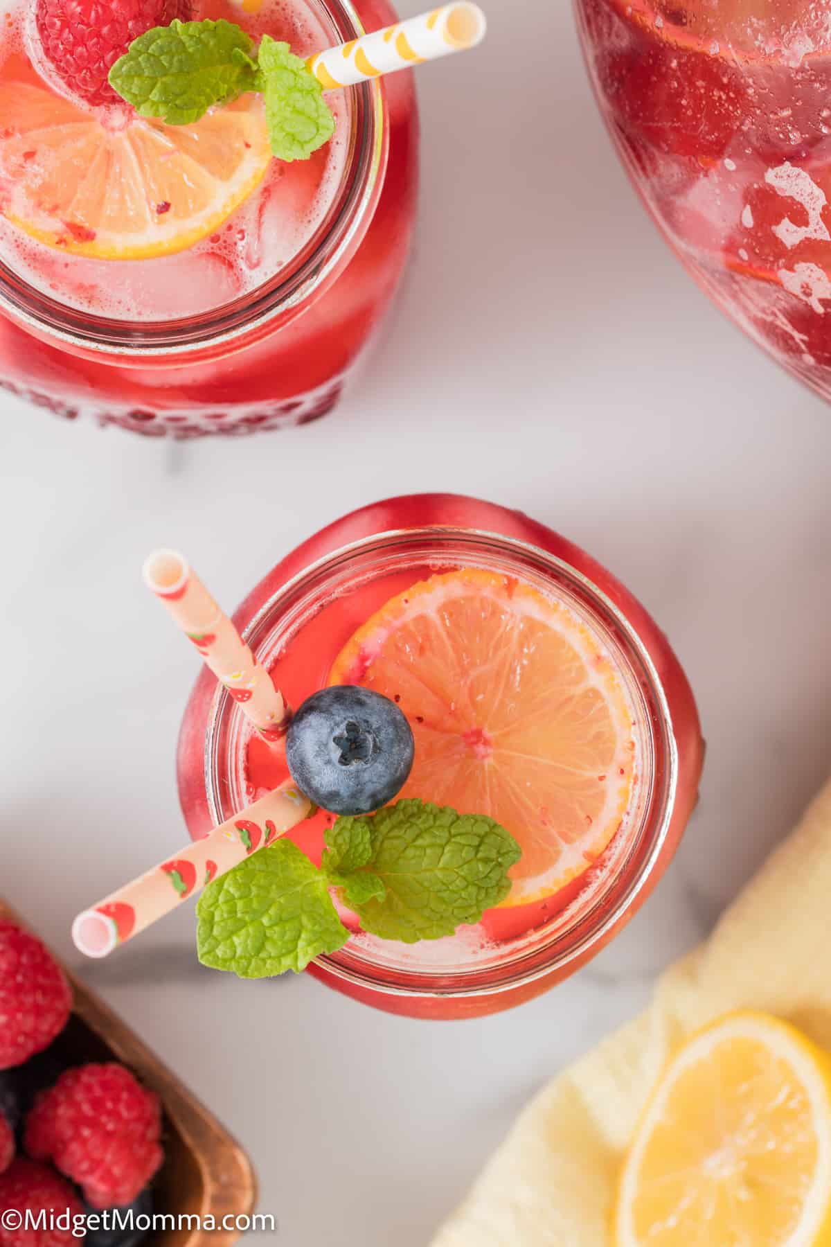 overhead photo of Refreshing Berry Lemonade Made with Strawberries, Blueberries & Blackberries 