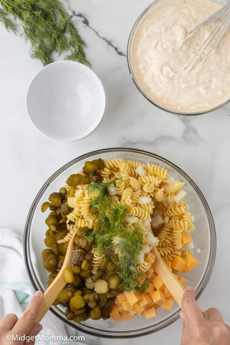 Creamy Dill Pickle Pasta Salad Recipe • MidgetMomma