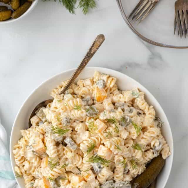 Creamy Dill Pickle Pasta Salad Recipe • MidgetMomma