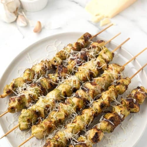 Parmesan Pesto Grilled Chicken Kabobs • MidgetMomma