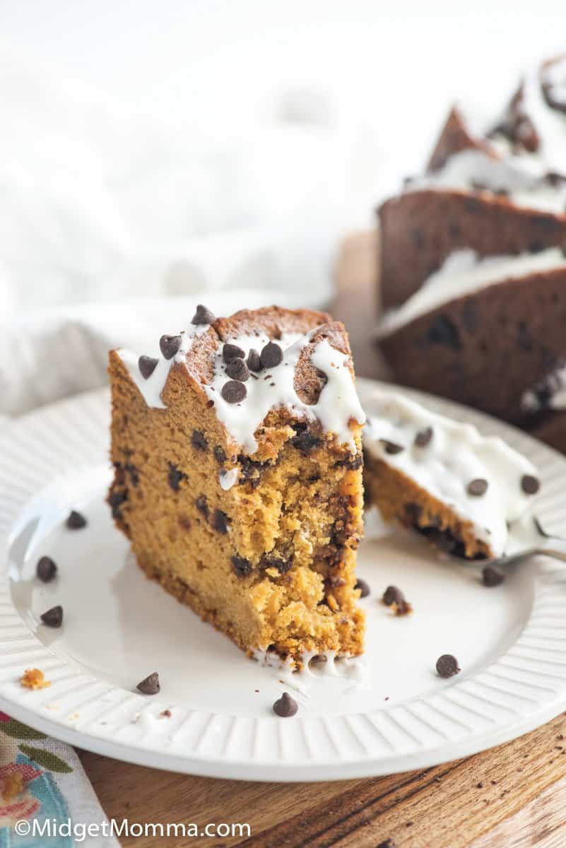 slice of pumpkin chocolate chip cake