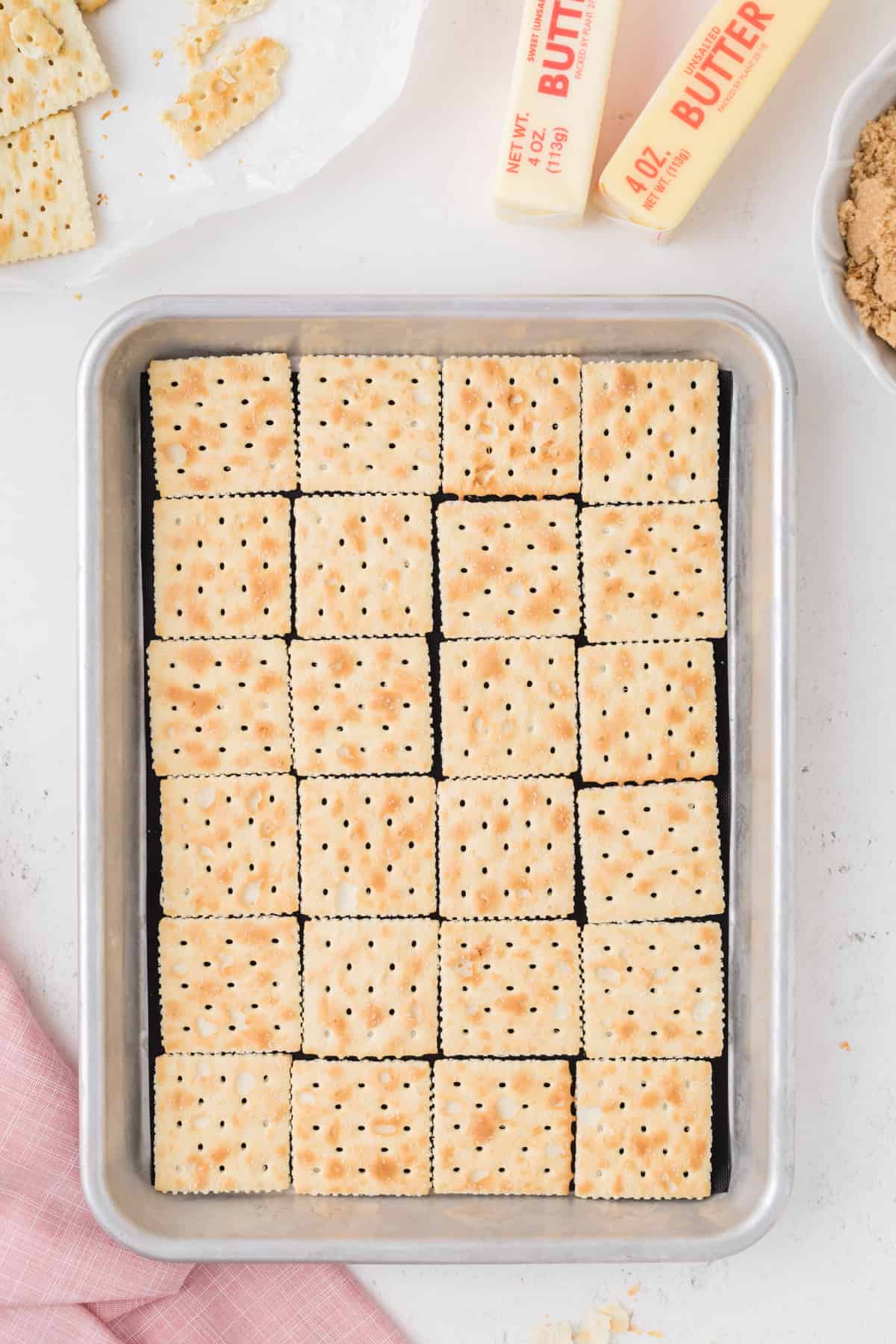 crackers on a baking sheet