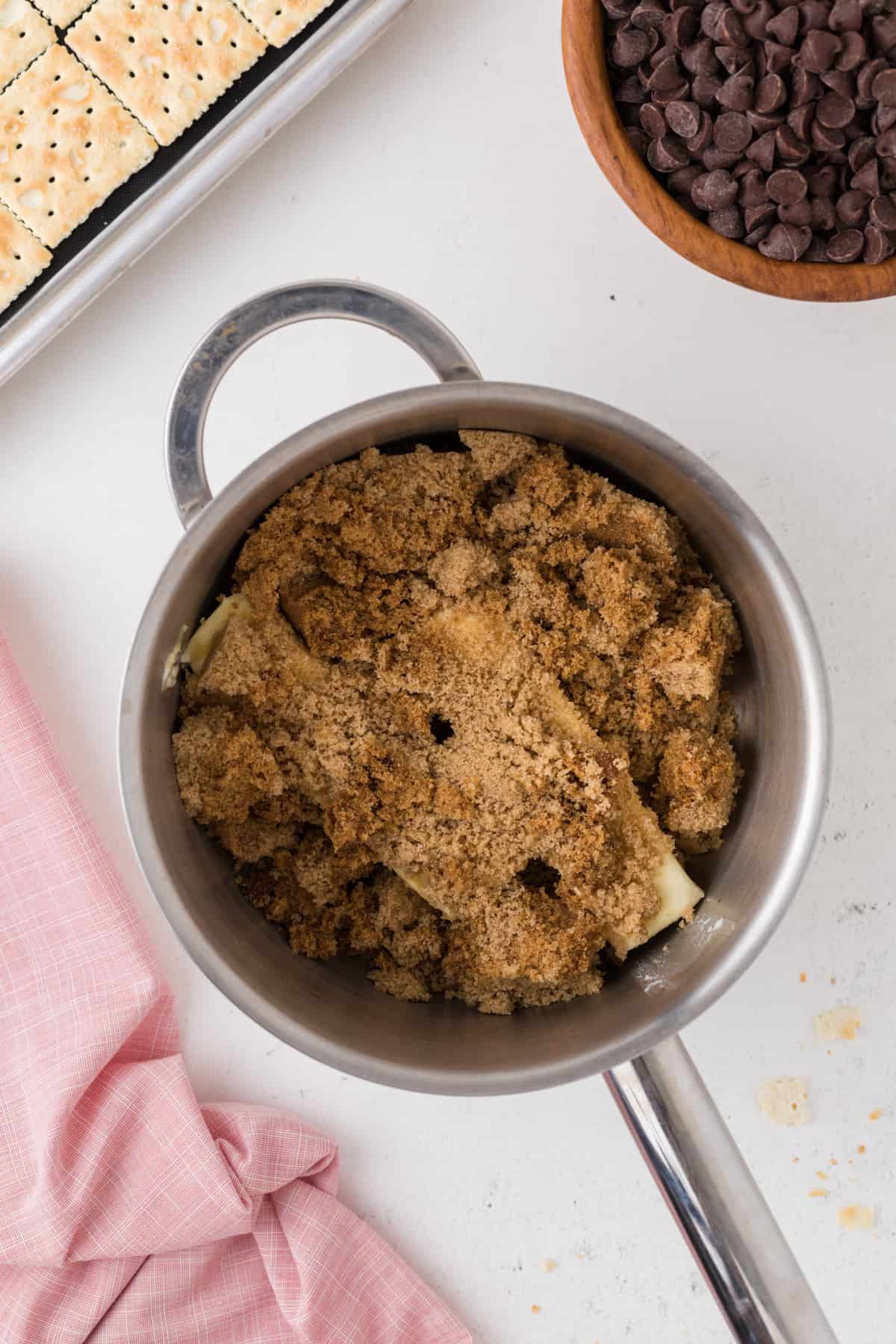 brown sugar and butter in a sauce pan on the stove