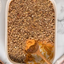 Sweet potato casserole with pecan topping