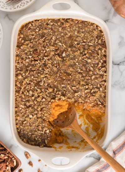 Sweet potato casserole with pecan topping