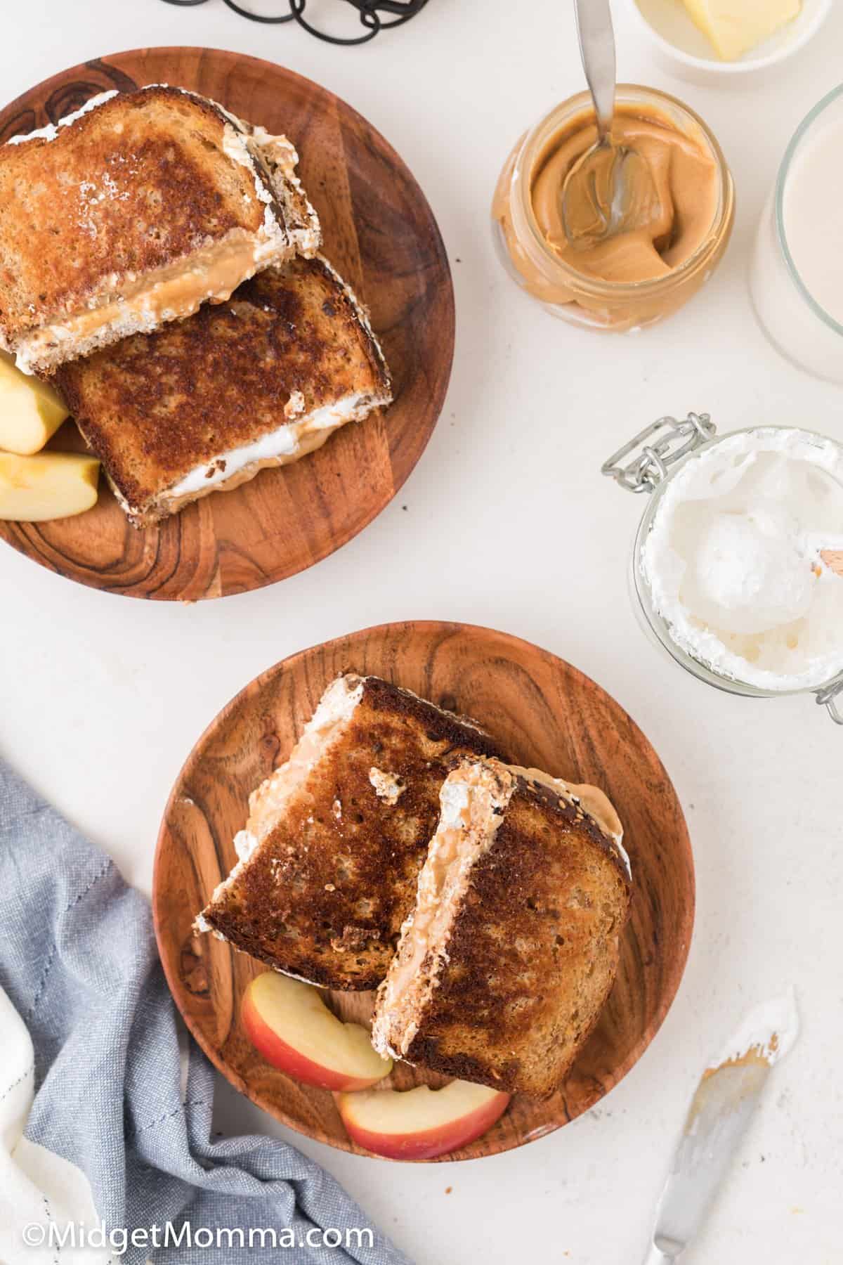 grilled peanut butter and fluff sandwich on a plate