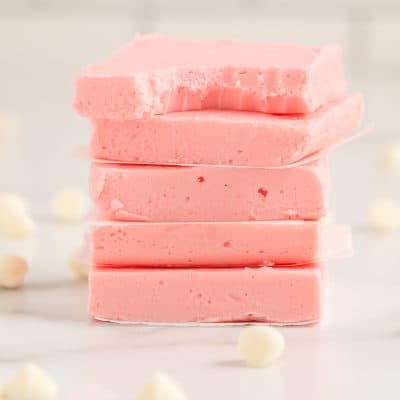 pieces of strawberry fudge stacked
