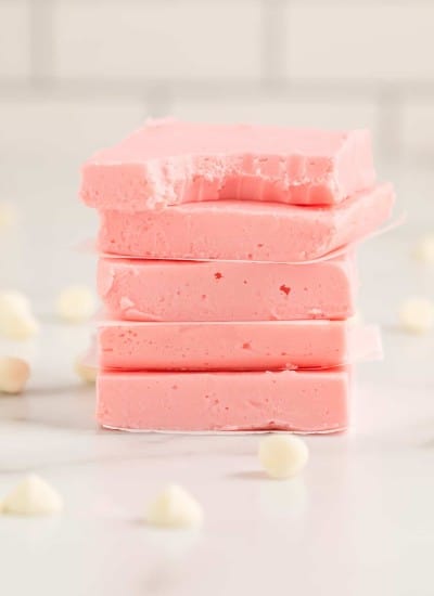 pieces of strawberry fudge stacked