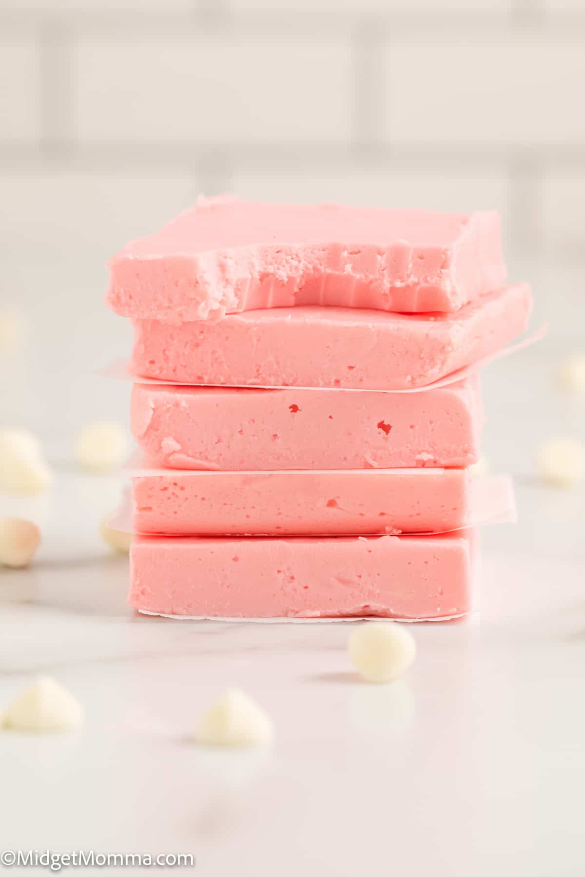 pieces of strawberry fudge stacked