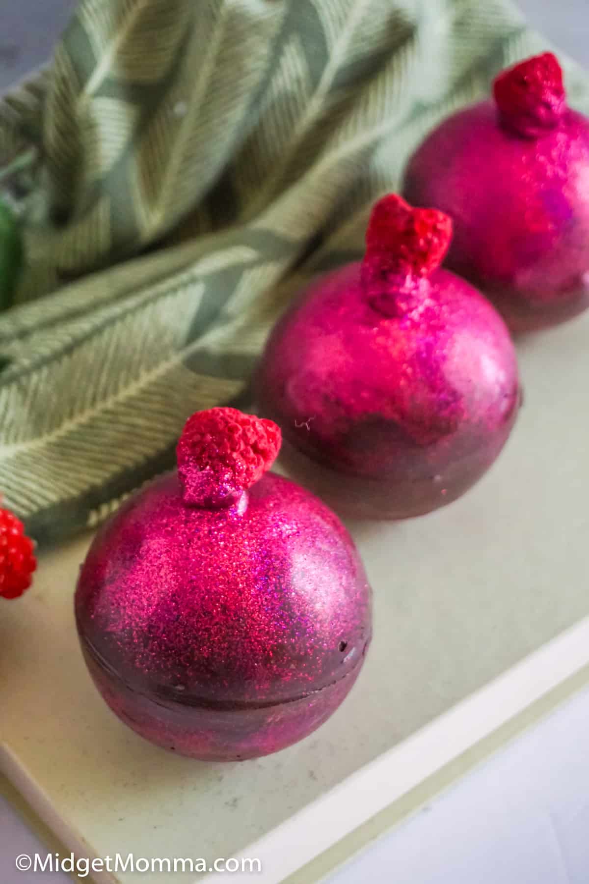 Raspberry hot chocolate bombs