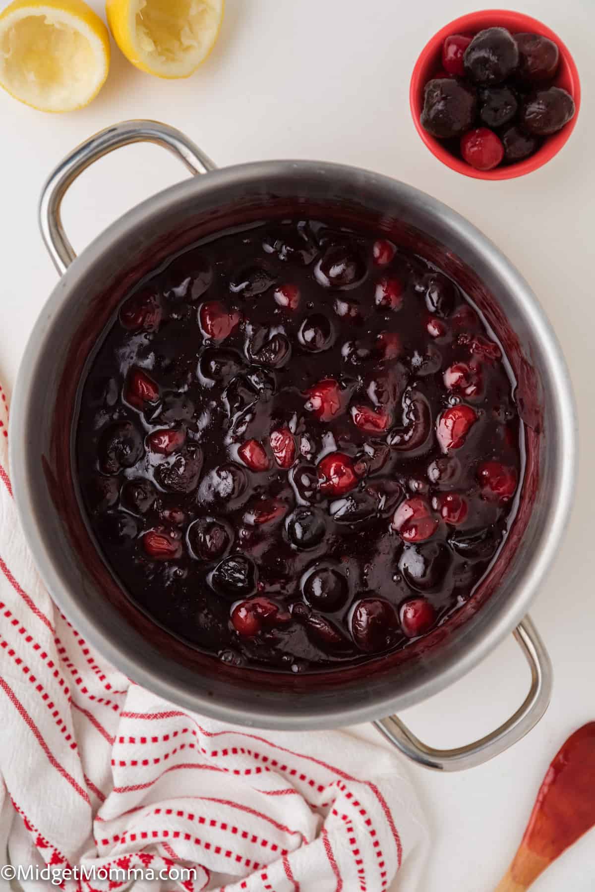 overhead photo of Homemade Cherry pie filling Recipe in a pot