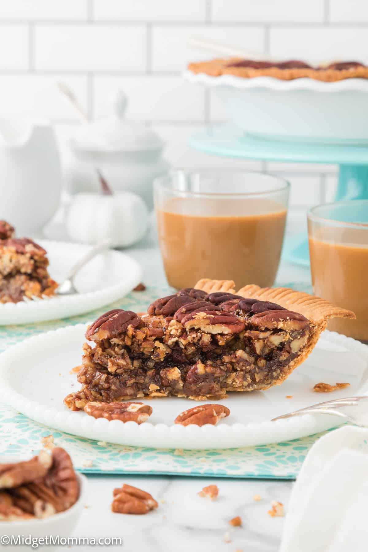 side view slice of pecan pie