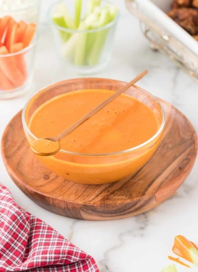 homemade buffalo sauce recipe in a bowl