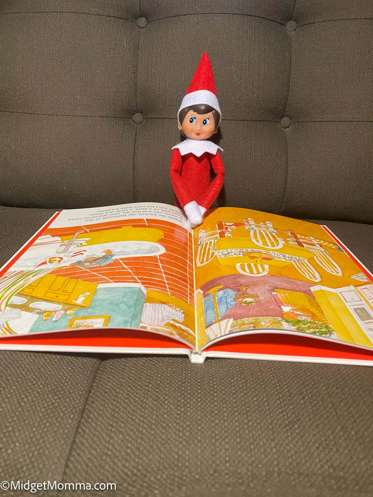 elf reading a book on the couch