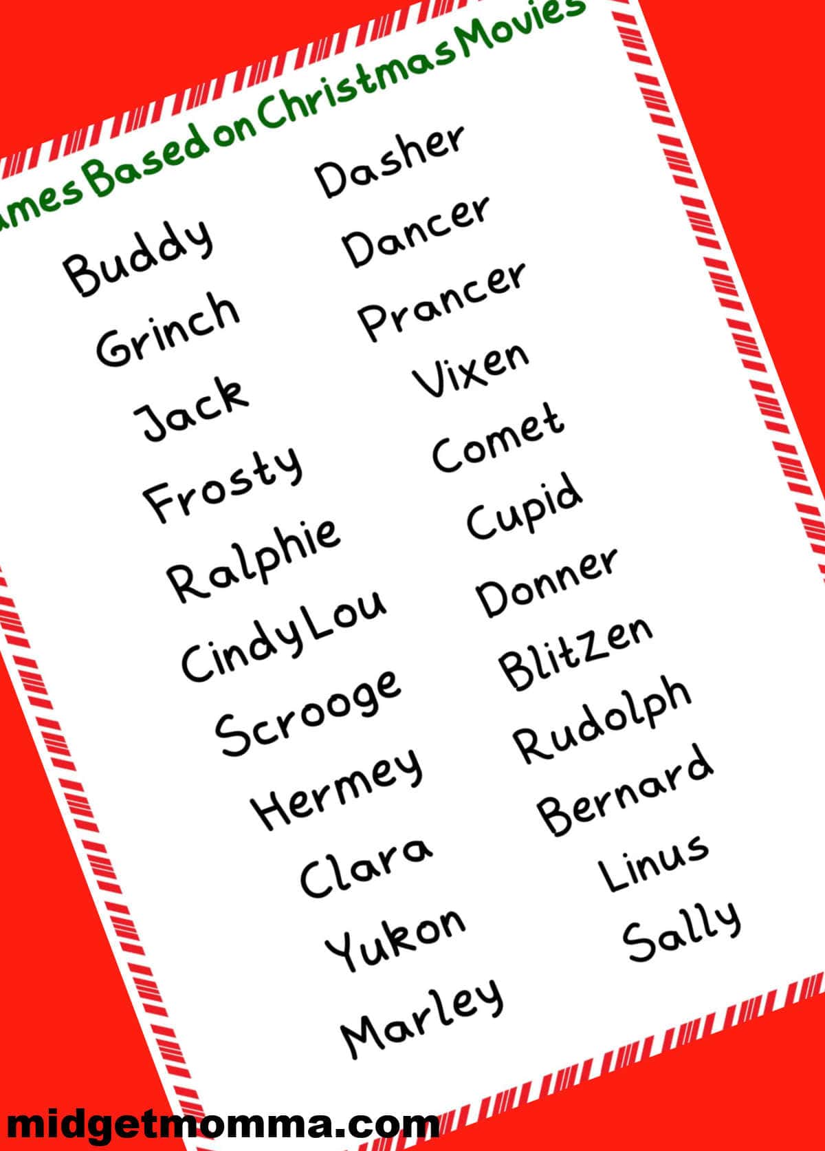 Christmas movie elf on the shelf names