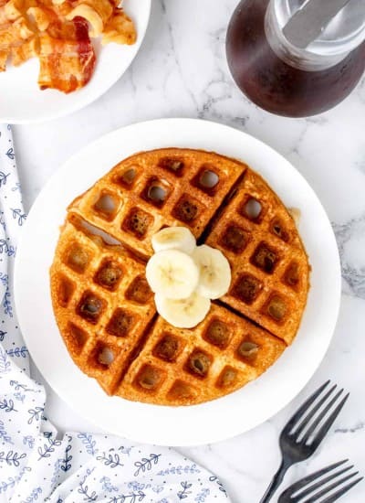 overhead photo of banana waffles