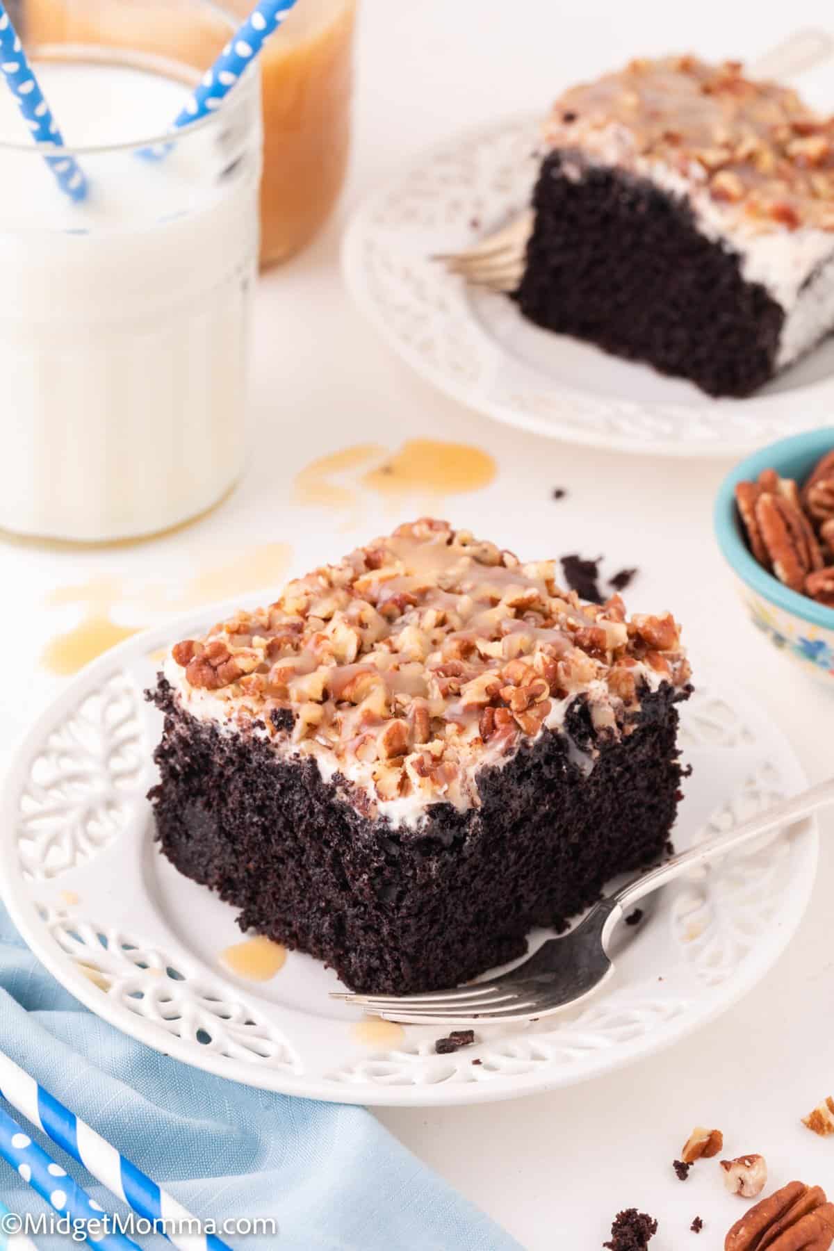 Caramel Turtle Chocolate Poke Cake